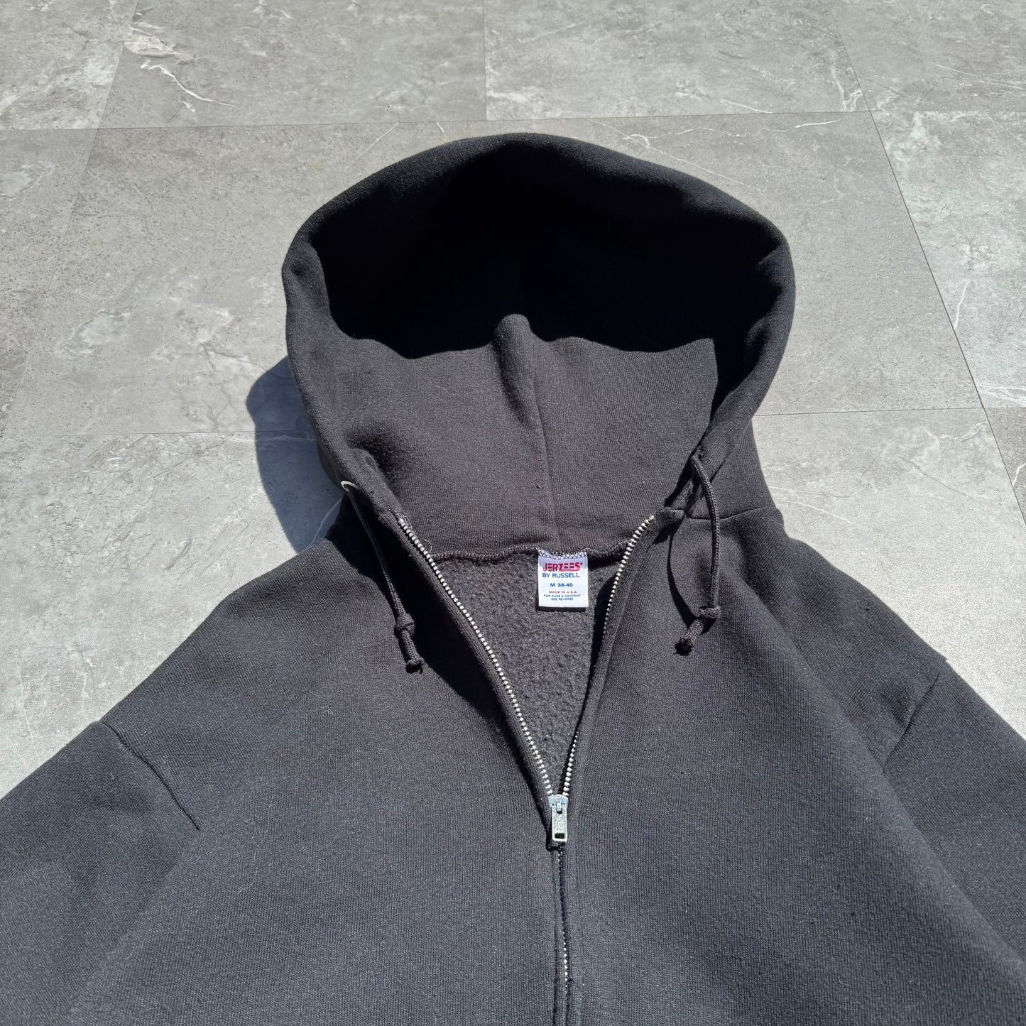 80s-90s Jerzees by Russell Athletic Made in USA Black Zip-Up Hoodie KiiChain Clothing