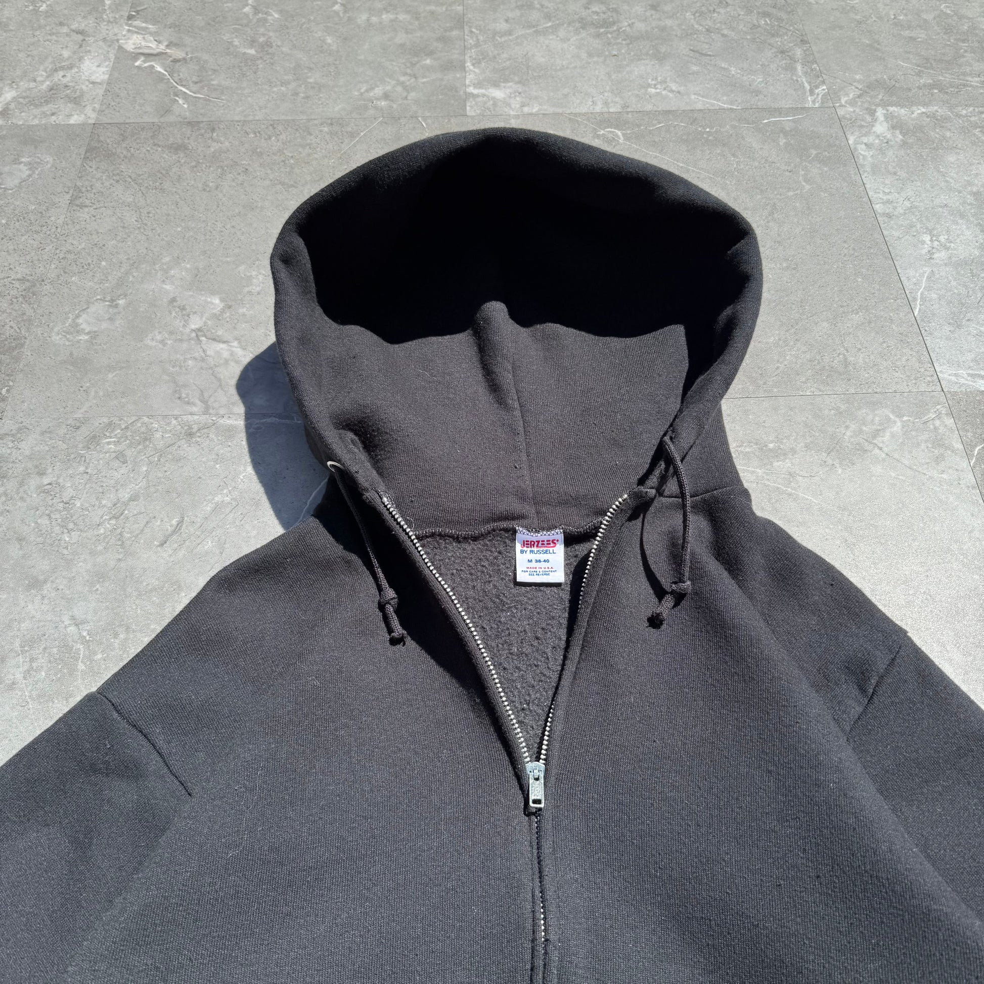 80s-90s Jerzees by Russell Athletic Made in USA Black Zip-Up Hoodie KiiChain Clothing