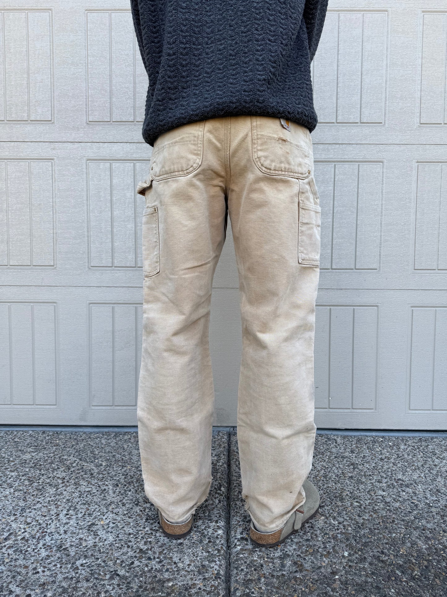 90s Carhartt Made in USA Beige Double Knee Work Pants 30x32