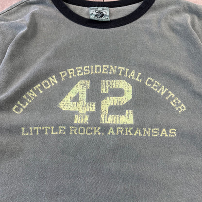 90s Authentic Pigment Clinton Presidential Center 42 Little Rock, Arkansas Faded Green Ringer T-Shirt