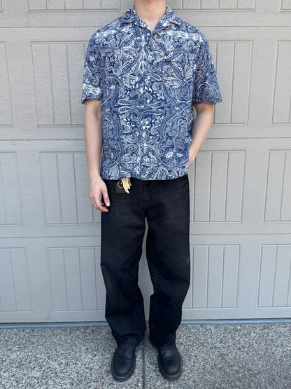 00s Ralph Lauren Polo Jeans Co. Blue Paisley Open Collar Shirt S