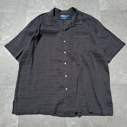 90s-00s Ralph Lauren Rare Caldwell Black Linen x Cotton Checkered Open Collar Shirt KiiChain Clothing