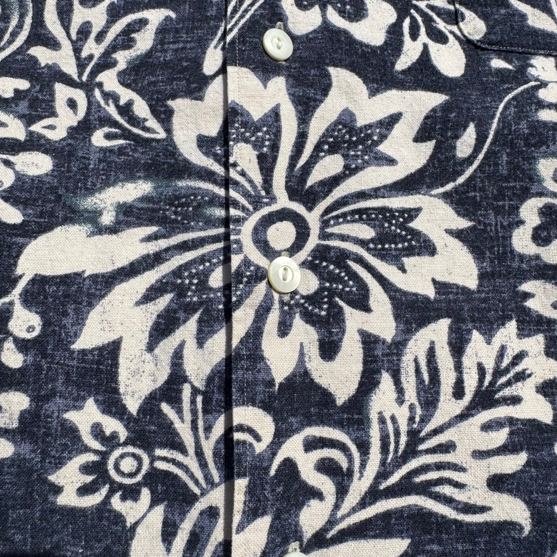 90s-00s Ralph Lauren Bonnard Black/Navy Paisley Linen x Cotton Open Collar Shirt KiiChain Clothing