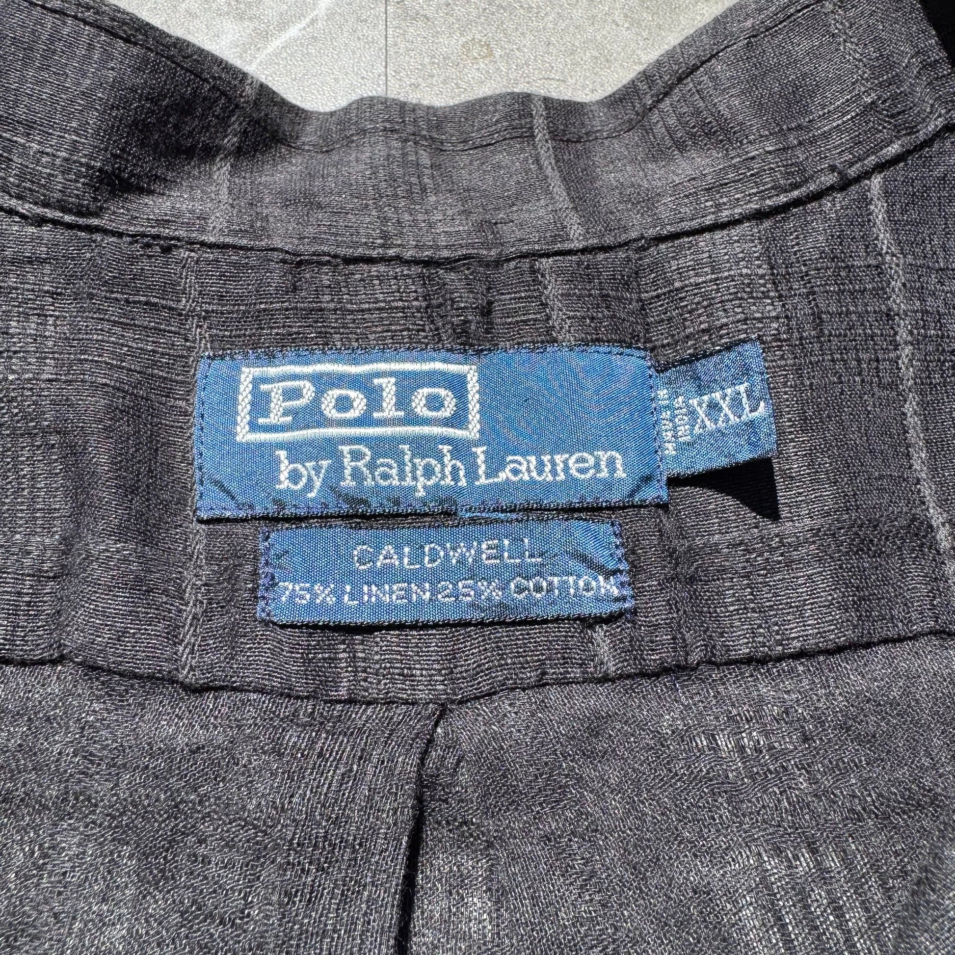 90s-00s Ralph Lauren Rare Caldwell Black Linen x Cotton Checkered Open Collar Shirt KiiChain Clothing