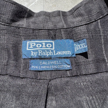 90s-00s Ralph Lauren Rare Caldwell Black Linen x Cotton Checkered Open Collar Shirt KiiChain Clothing
