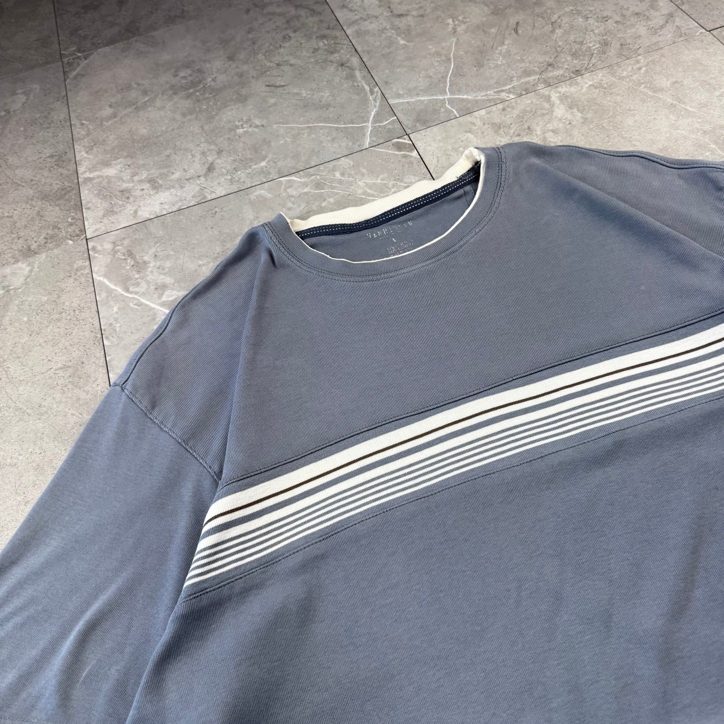 00s Van Heusen Border Blue Gray Layered T-Shirt