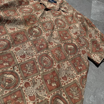 90s Ralph Lauren Rare Graphic Linen Open Collar Shirt KiiChain Clothing
