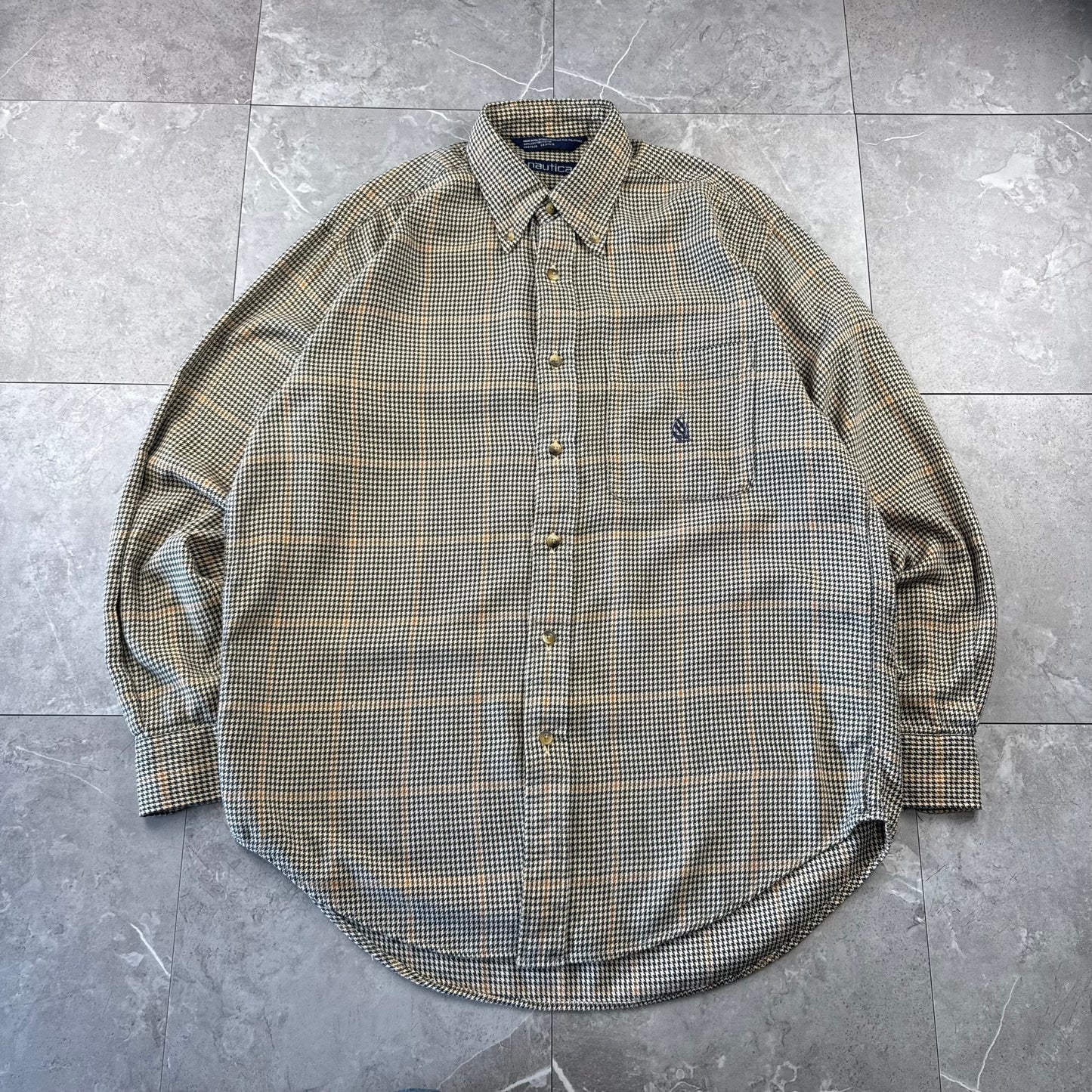 90s Nautica Brown Houndstooth Checkered Button Down Shirt