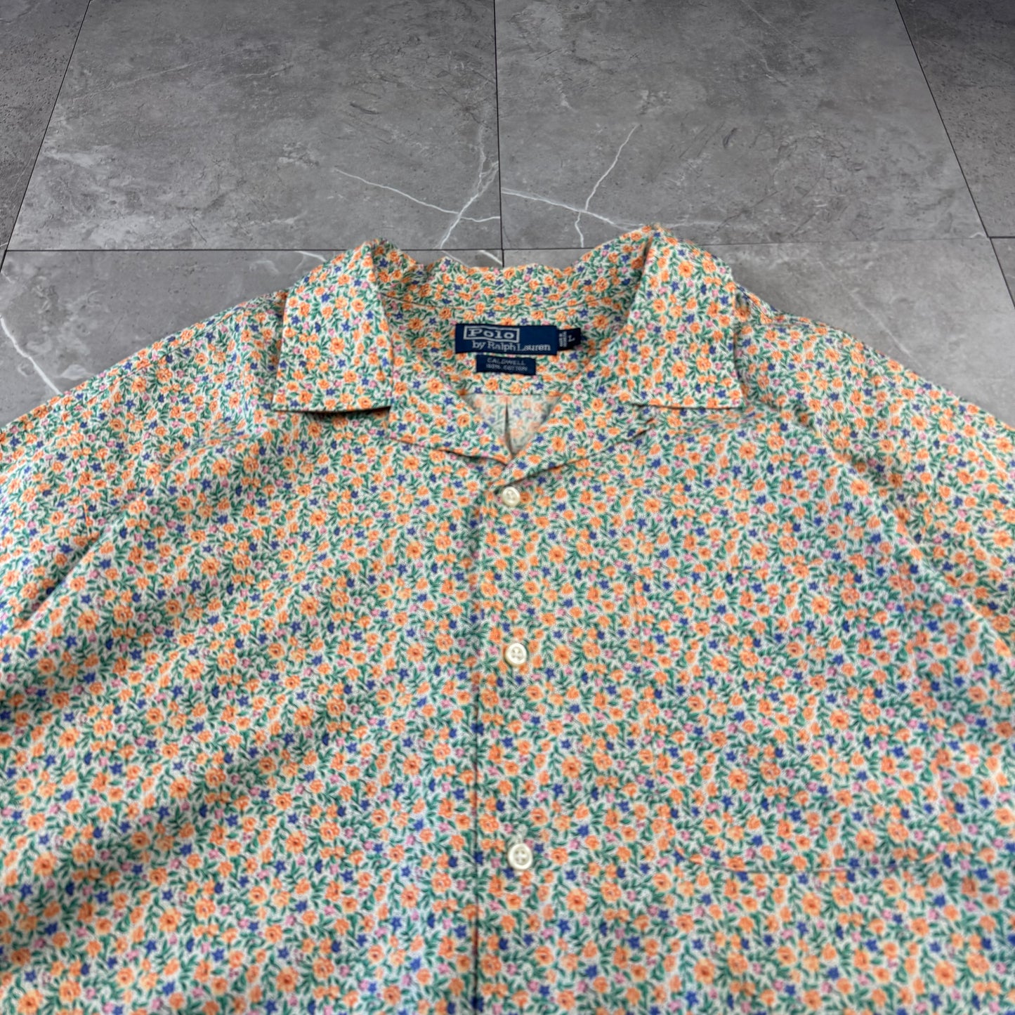 00s Polo by Ralph Lauren Caldwell Orange Flower Open Collar Shirt L