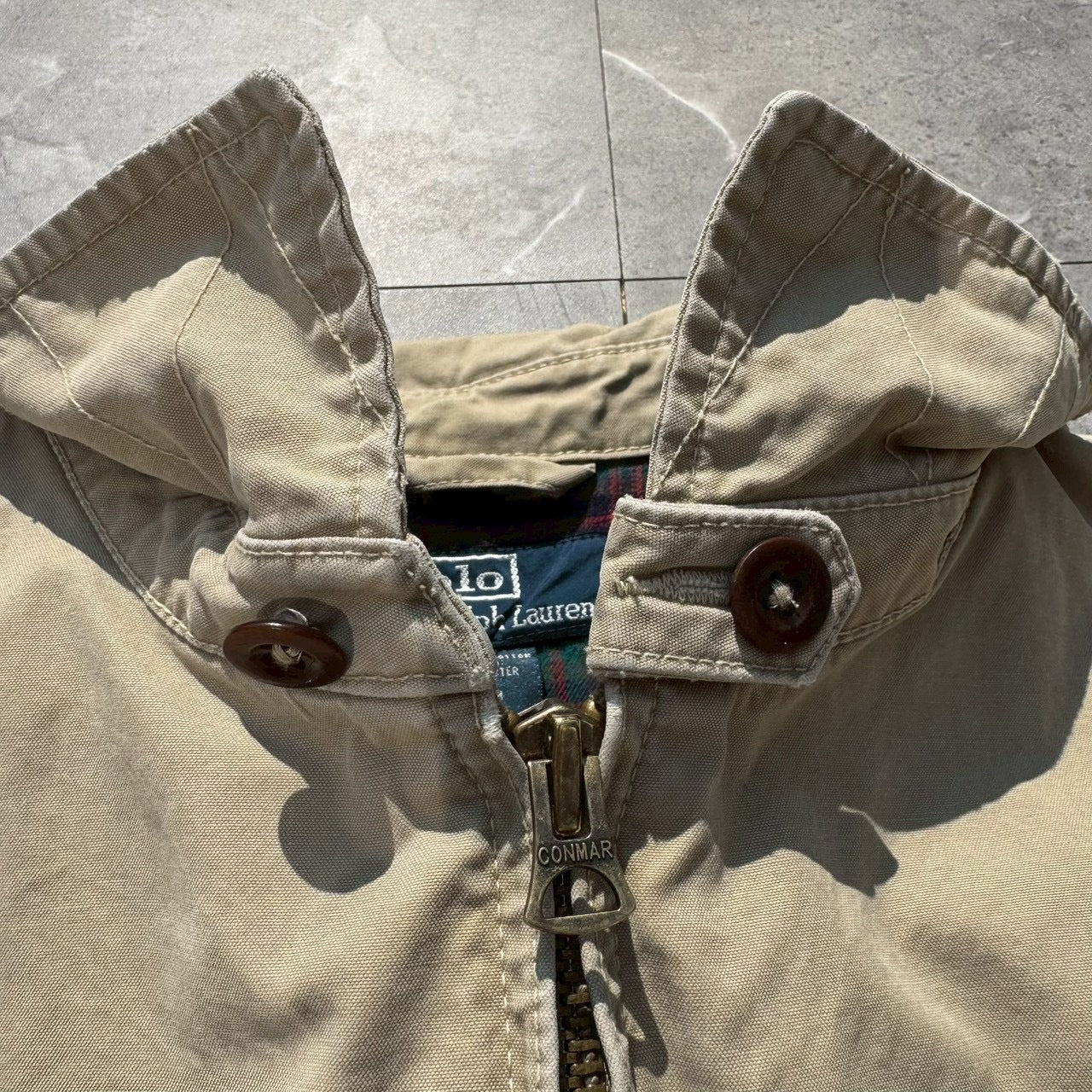 90s-00s Ralph Lauren Beige Flannel Lined Action Pleats Swing Top Jacket