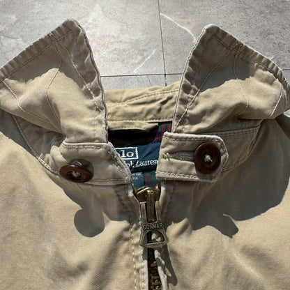 90s-00s Ralph Lauren Beige Flannel Lined Action Pleats Swing Top Jacket