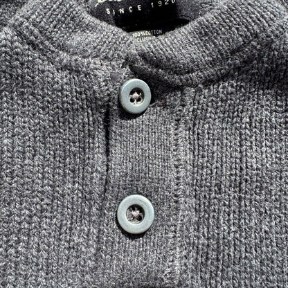 00s Eddie Bauer Made in UK Gray Henley Neck Cotton Knit