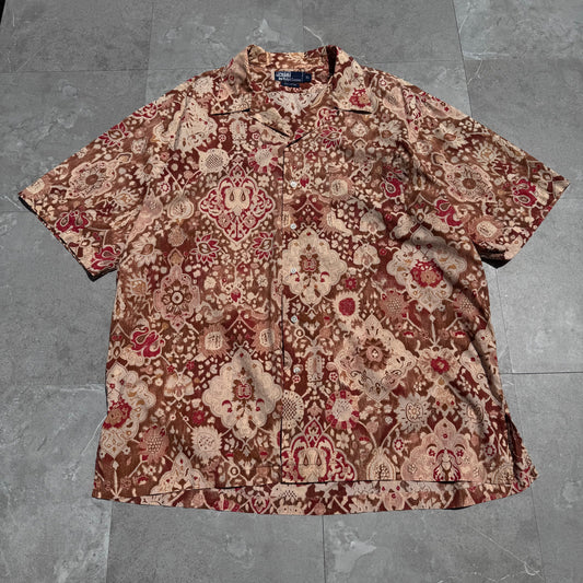90s Ralph Lauren Faded Red Paisley Cotton Open Collar Shirt KiiChain Clothing