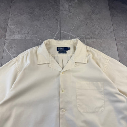 00s Polo by Ralph Lauren Caldwell No-Pony Cream Silk x Cotton Open Collar Shirt XL