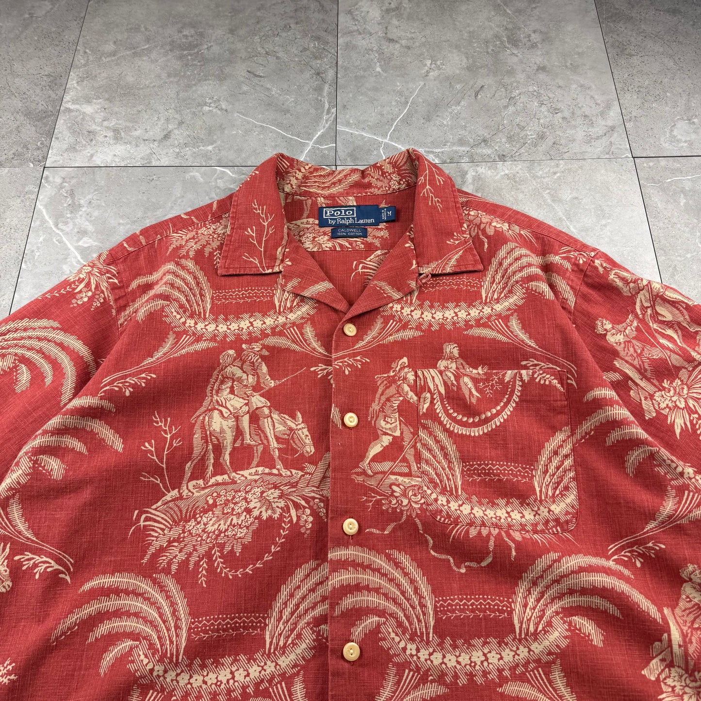 00s Polo by Ralph Lauren Caldwell Red Don Quixote Open Collar Shirt M