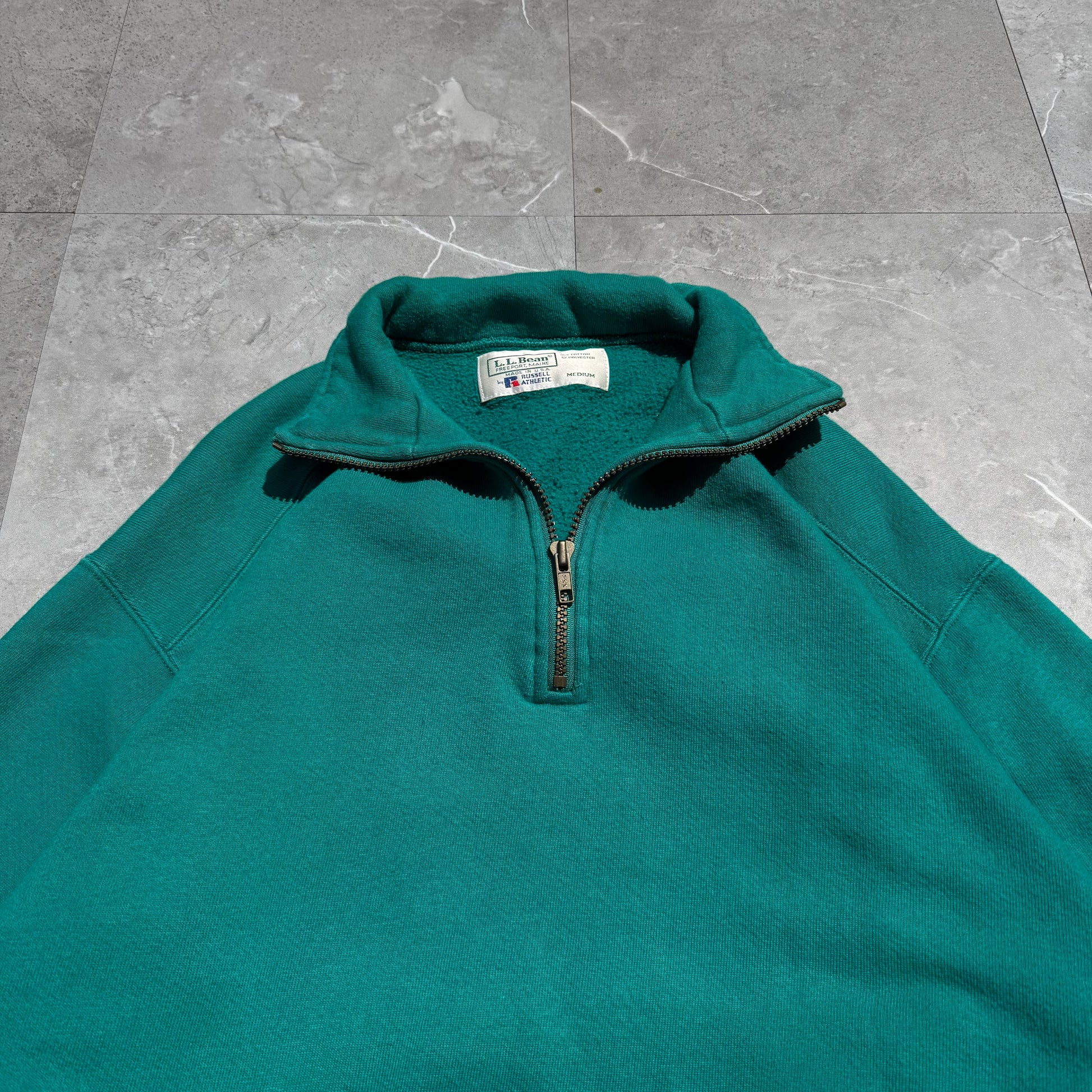 90s L.L. Bean by Russell Made in USA Half-Zip Green Sweatshirt KiiChain Clothing