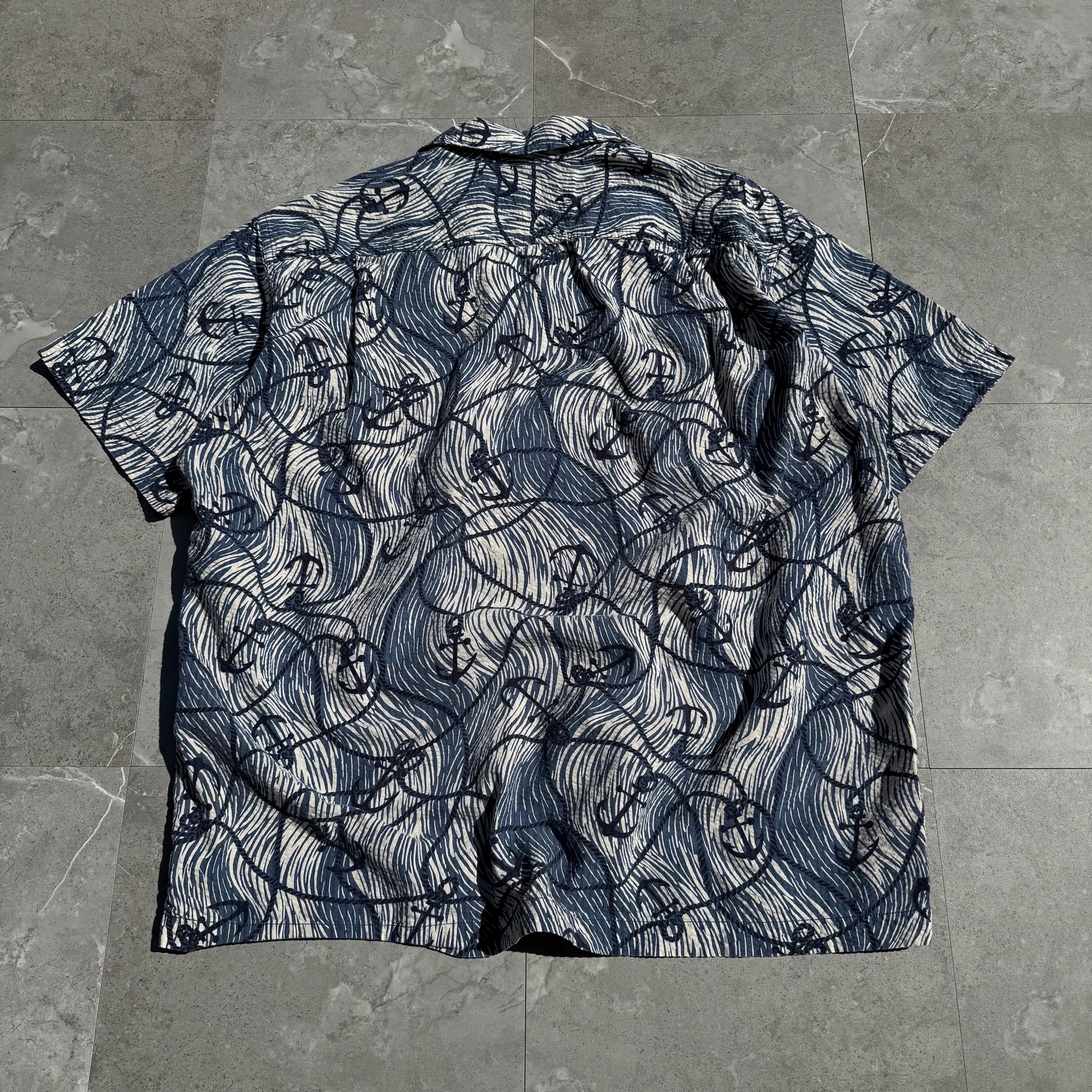 90s-00s Ralph Lauren Polo Sport Anchor Pattern Seersucker Open Collar Shirt KiiChain Clothing