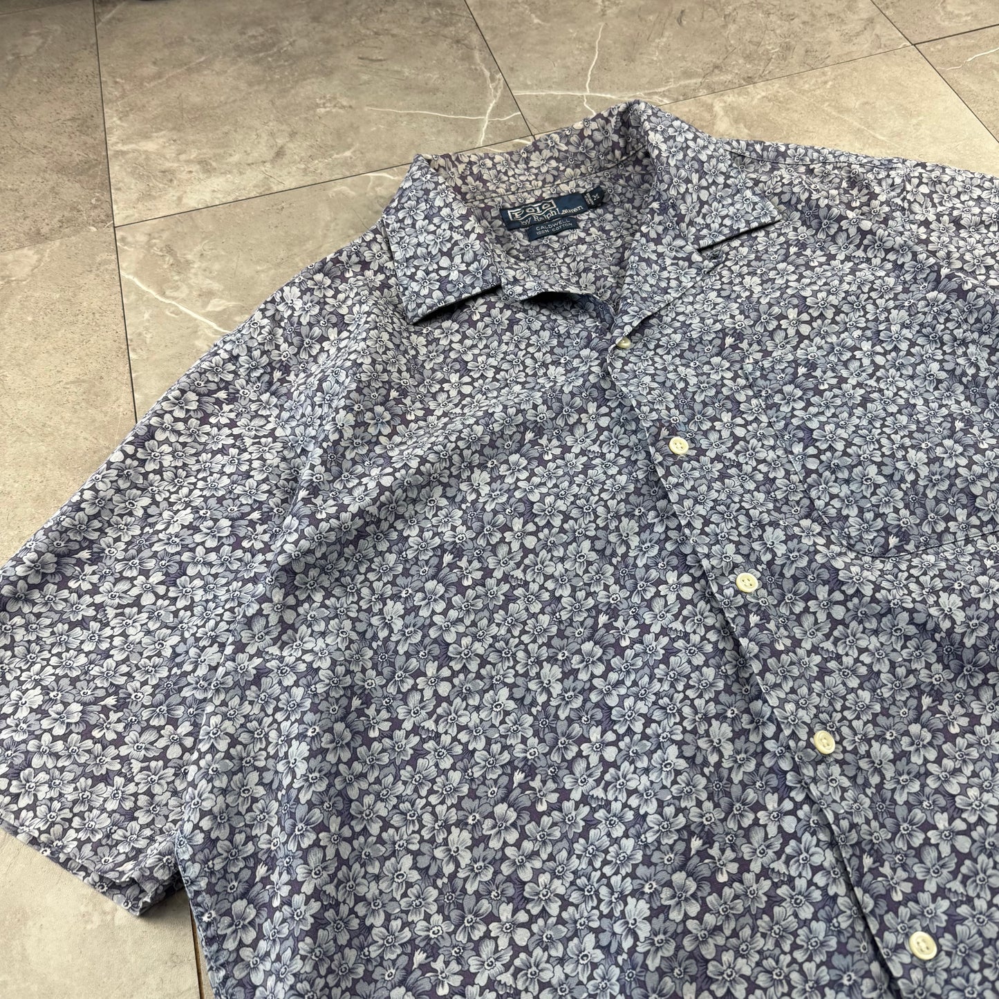 00s Polo by Ralph Lauren Caldwell Blue Flower Open Collar Shirt