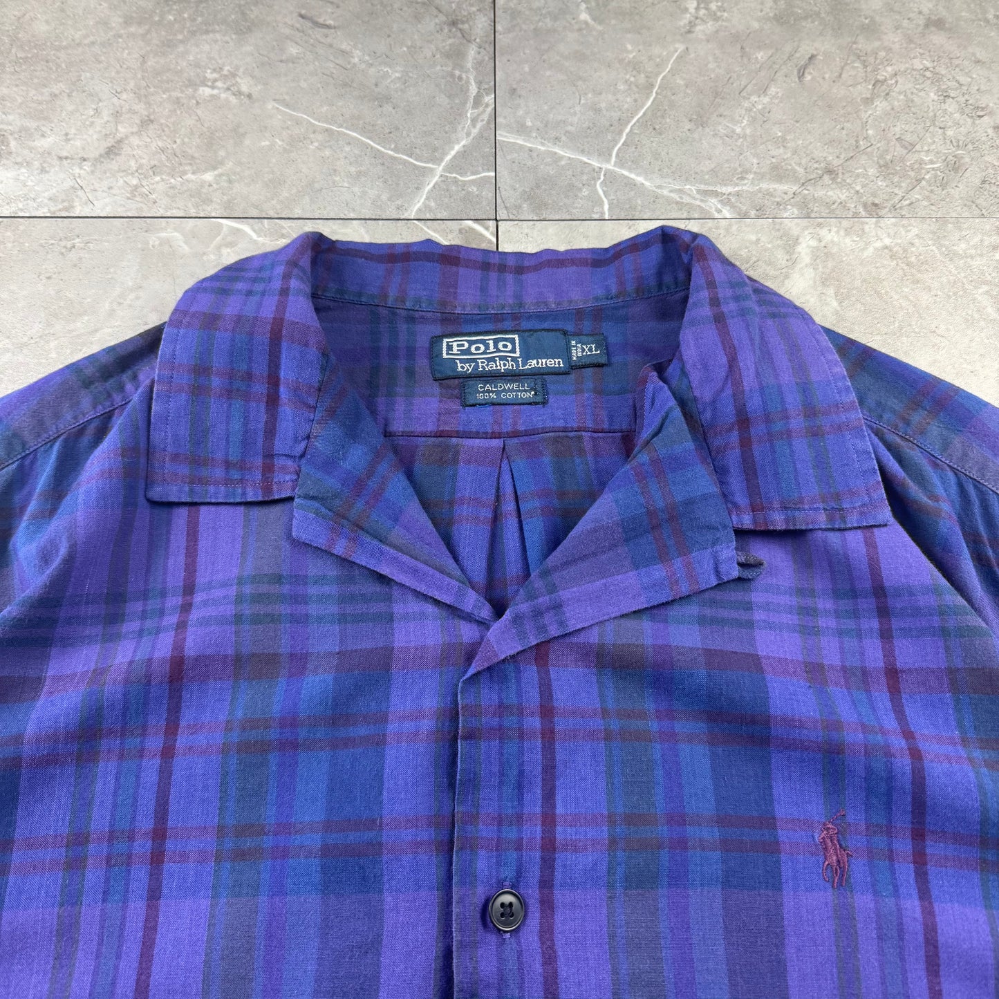 00s Polo by Ralph Lauren Caldwell Purple Checkered Open Collar Shirt XL
