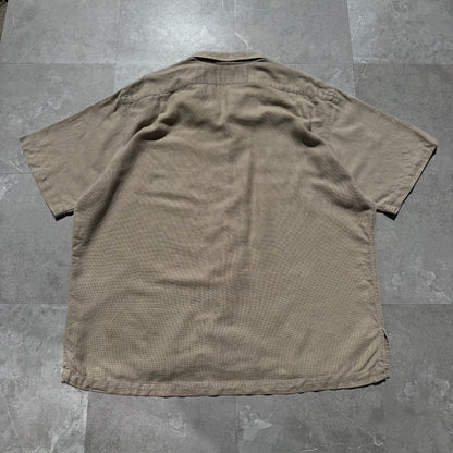90s-00s Ralph Lauren “Clayton” Linen x Cotton No-Pony Beige Open Collar Shirt KiiChain Clothing