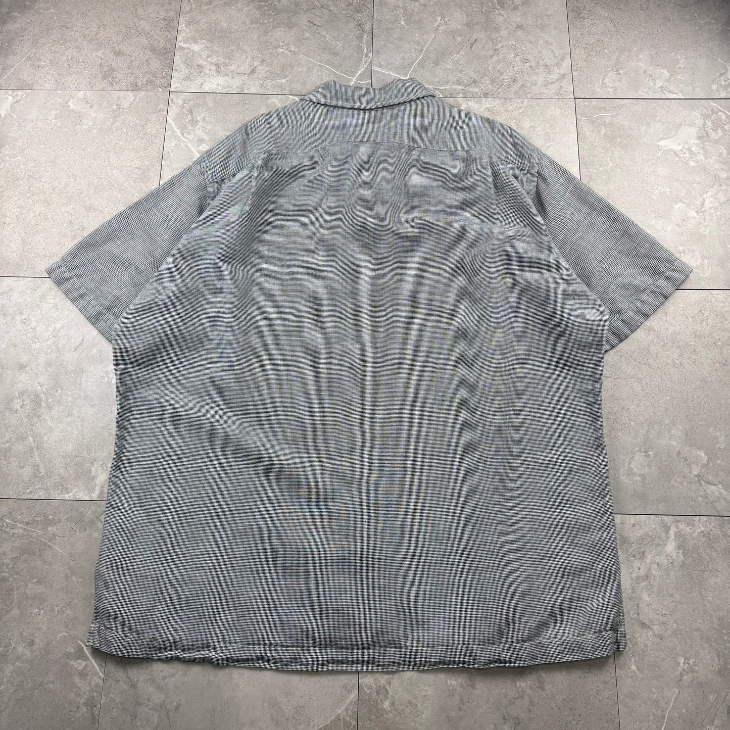 00s Ralph Lauren Polo Golf Clayton Black/White Houndstooth Linen x Cotton Short Sleeve Shirt XL