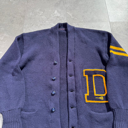 70s Vintage Varsity Lettered Wool Cardigan