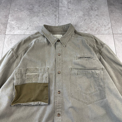 80s-90s Banana Republic Faded Khaki Multi Mesh Pocket Safari Shirt