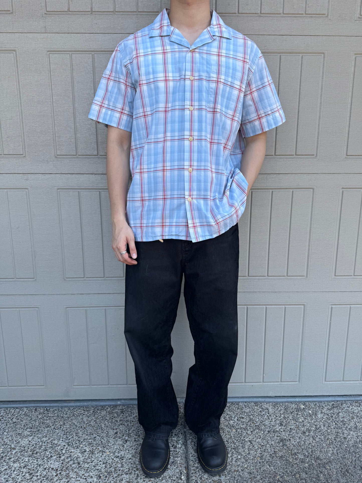 00s Polo by Ralph Lauren Andy Camp Blue Checkered Open Collar Shirt L
