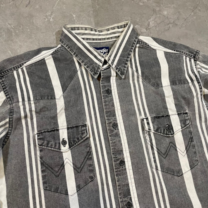 80s Wrangler X-Long Tails Made in USA Gray Striped Western Shirt