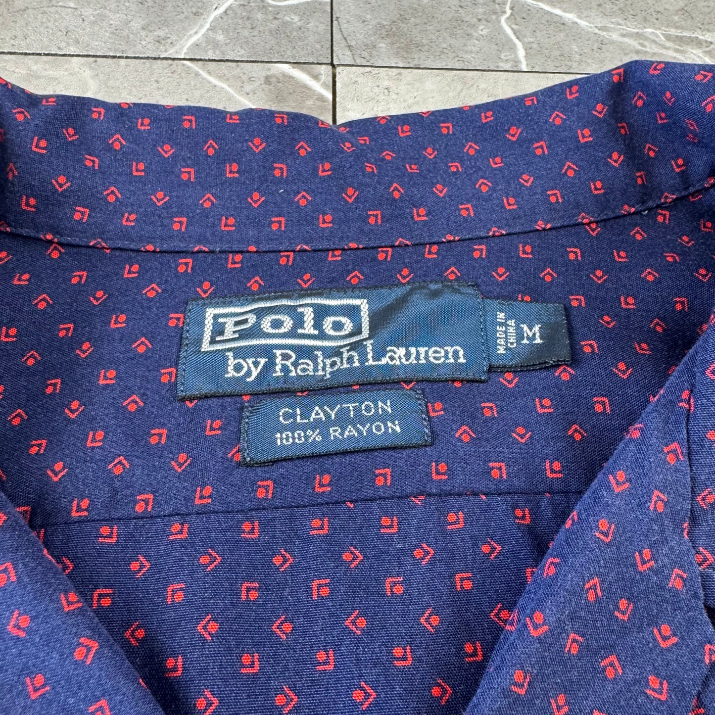00s Polo by Ralph Lauren Clayton Purple Dot Pattern Rayon Open Collar Shirt M