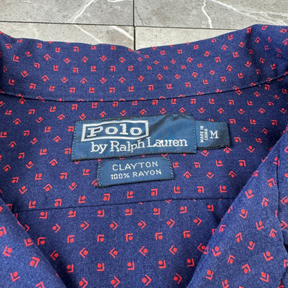 00s Polo by Ralph Lauren Clayton Purple Dot Pattern Rayon Open Collar Shirt M