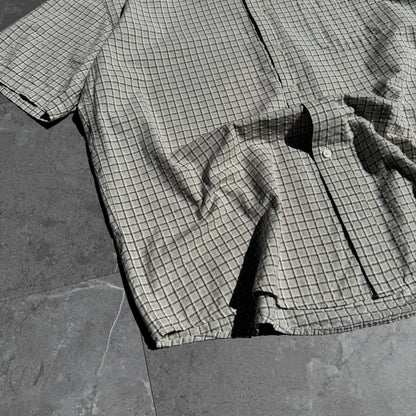 90s-00s John Ashford Cream Seersucker Checkered Cotton Short Sleeve Shirt KiiChain Clothing
