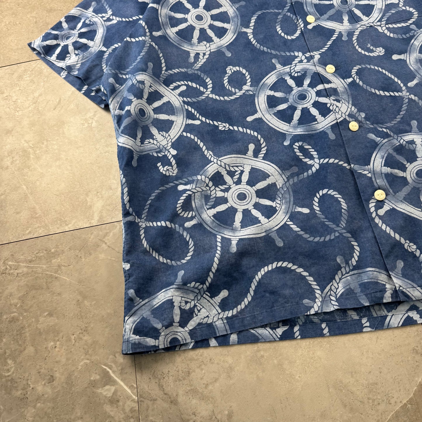 00s~ Polo Ralph Lauren Blue Classic Fit Helm Wheel Open Collar Shirt