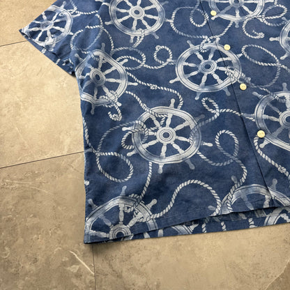 00s~ Polo Ralph Lauren Blue Classic Fit Helm Wheel Open Collar Shirt