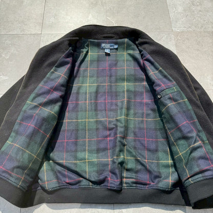 90s-00s Ralph Lauren Black Checkered Lined Wool Harrington Jacket