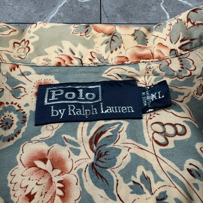 90s-00s Polo by Ralph Lauren Faded Green Flower Pattern Open Collar Shirt XL