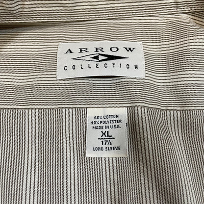 90s Deadstock Arrow Collection Made in USA Beige Striped Stand Collar Shirt