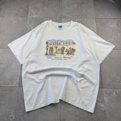 90s-00s Gildan Ultra Cotton Hollywood Lights, Camera, Action White T-Shirt