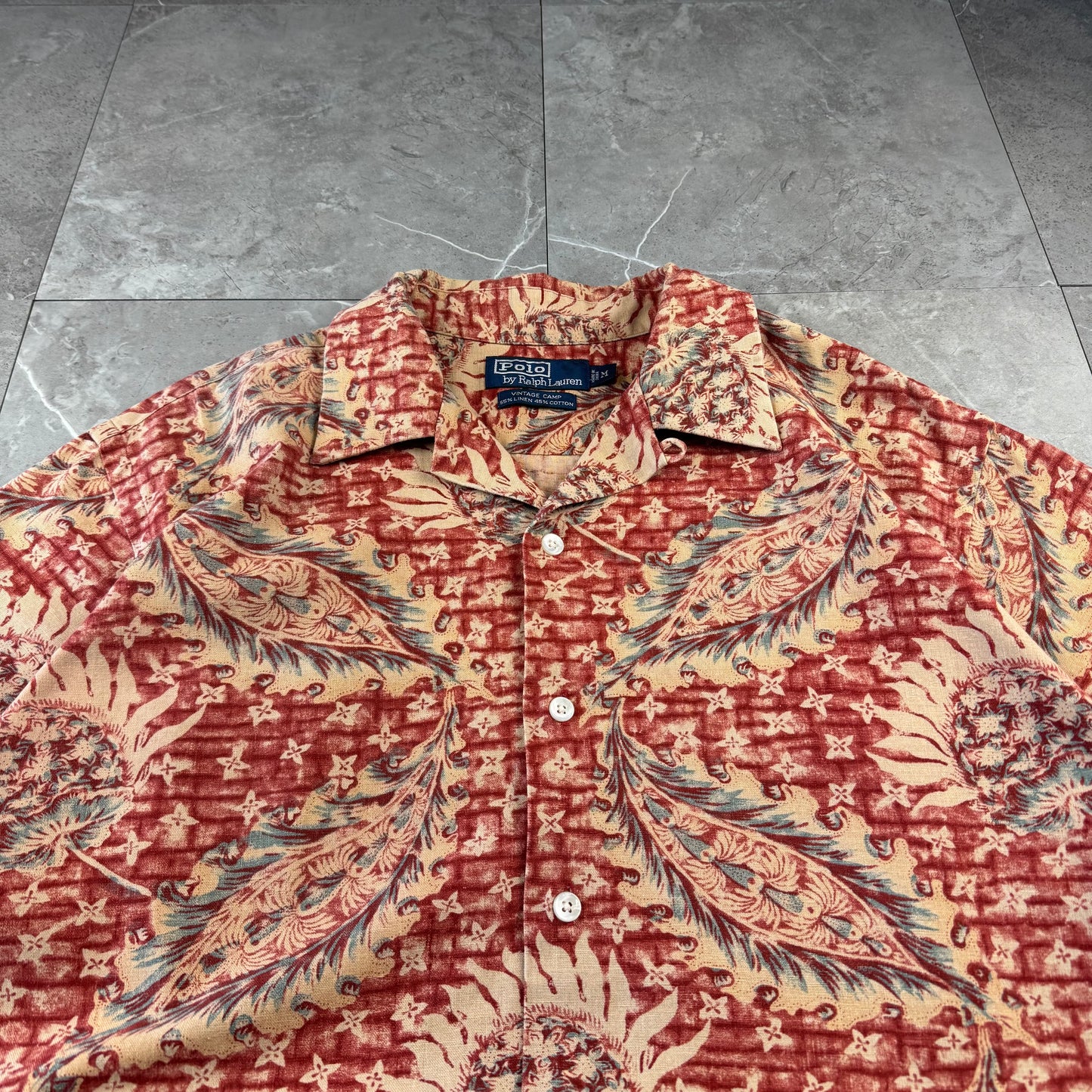00s Polo by Ralph Lauren Vintage Camp Red Leaf Open Collar Shirt M