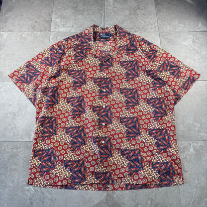 90s Polo by Ralph Lauren Rare Red Geometric Open Collar Shirt XL