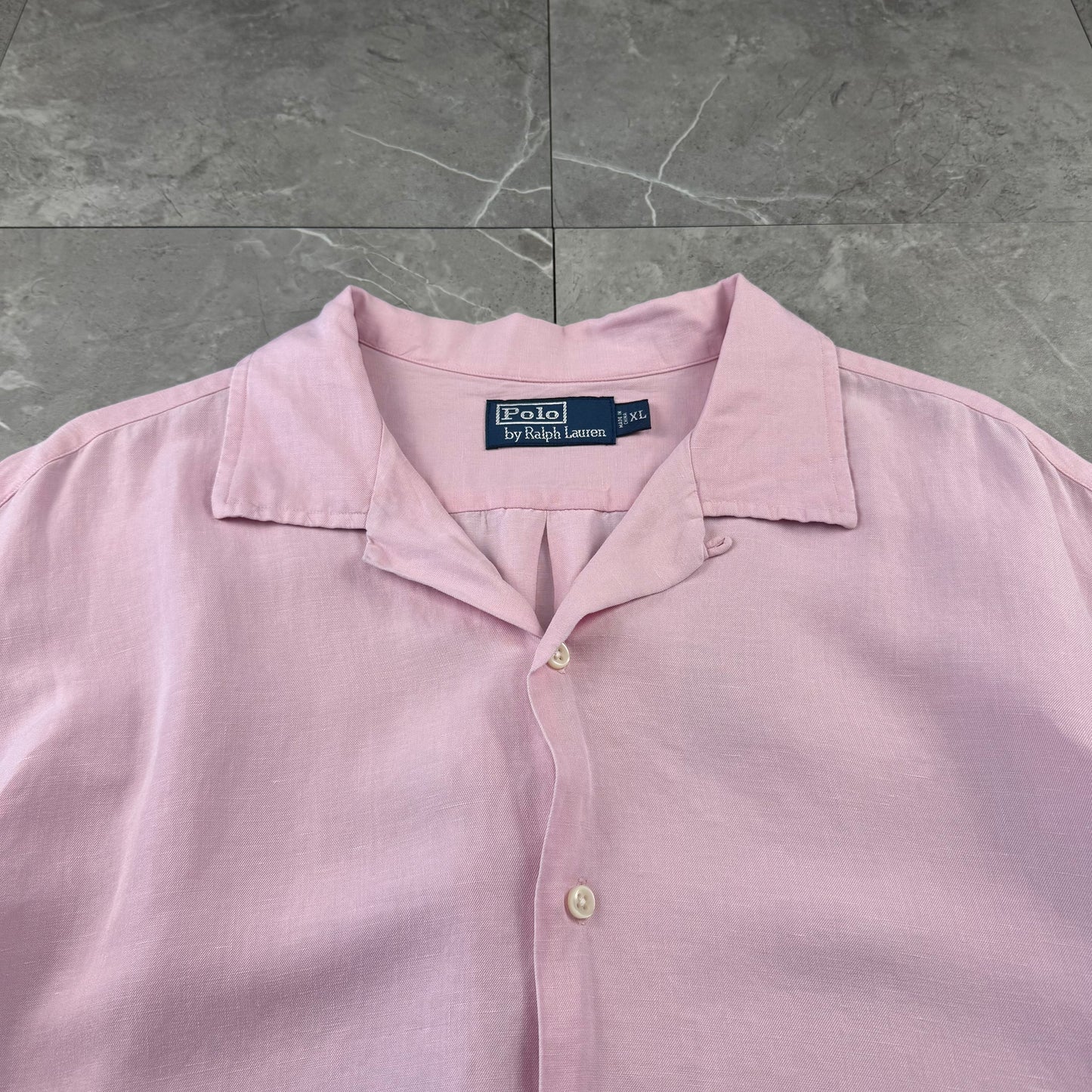 00s Polo by Ralph Lauren Pink Linen x Silk Open Collar Shirt XL