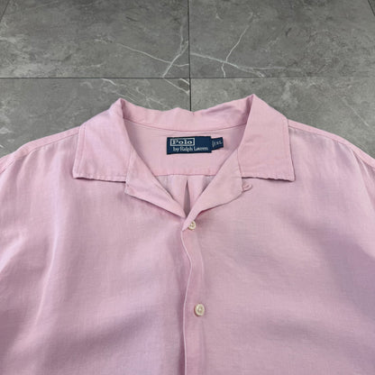 00s Polo by Ralph Lauren Pink Linen x Silk Open Collar Shirt XL