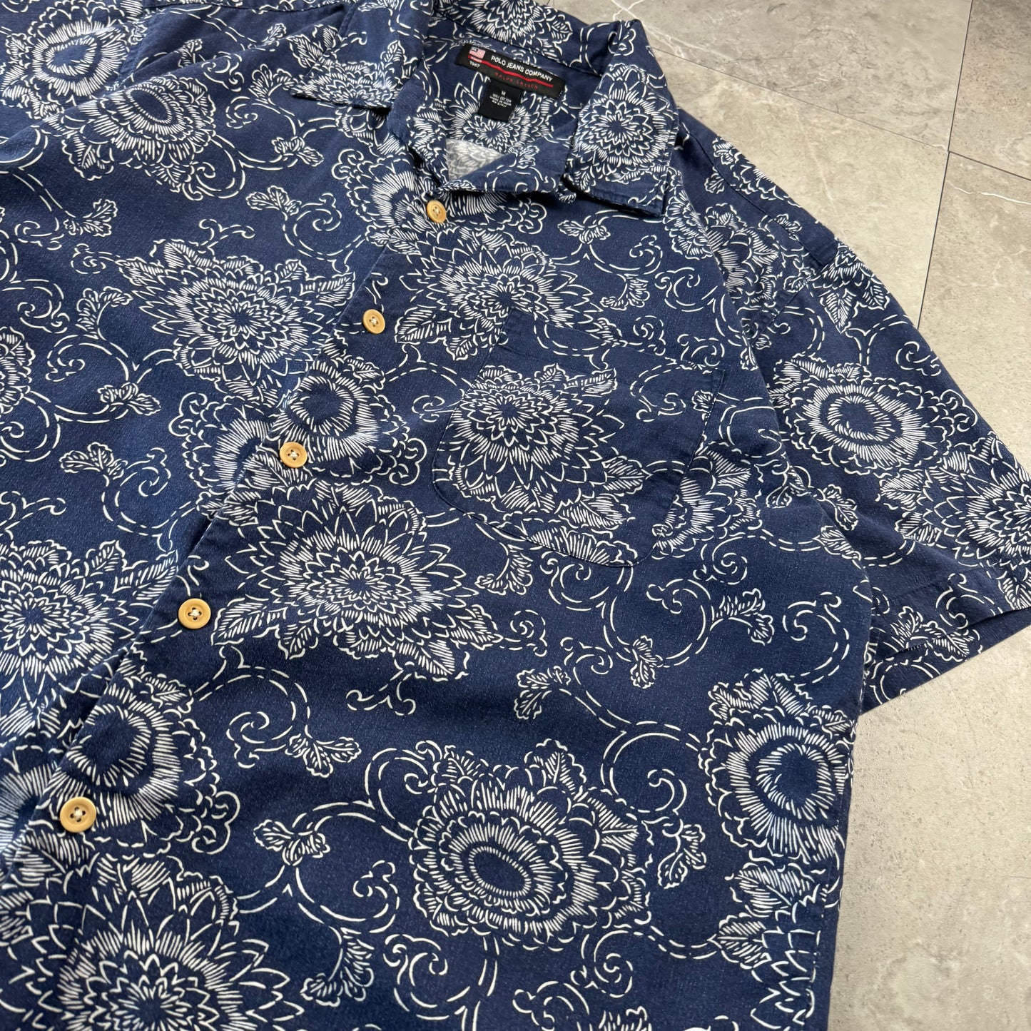 00s Ralph Lauren Polo Jeans Co. Navy Floral Open Collar Shirt