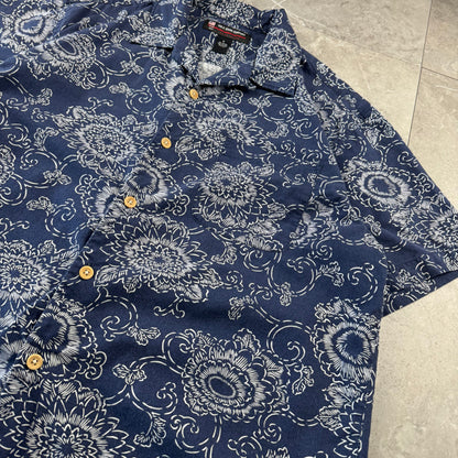 00s Ralph Lauren Polo Jeans Co. Navy Floral Open Collar Shirt