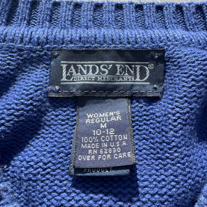 90s Lands' End Women’s “Drifter Sweater” Made in USA Blue V-Neck Knit