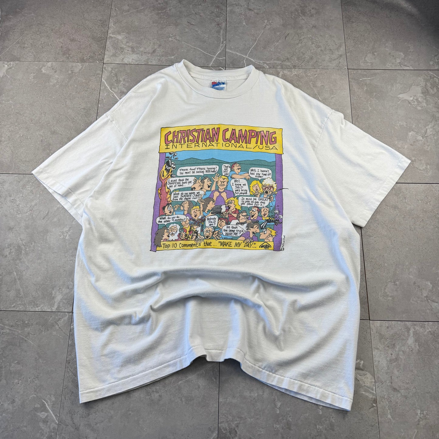 90s Hanes Beefy-T Christian Champic White Single Stitch Comic Graphic T-Shirt