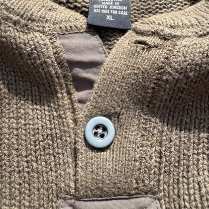 00s Eddie Bauer Made in UK Olive Green/khaki Henley Neck Cotton Knit