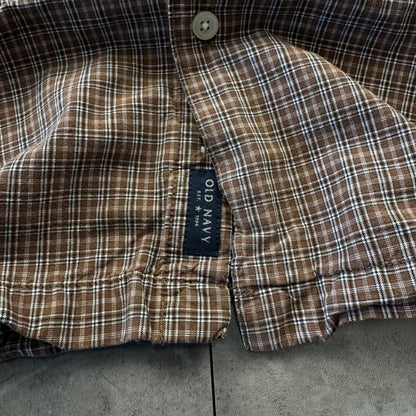 90s Old Navy Brown Checkered Short Sleeve Shirt M