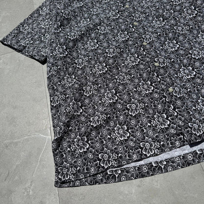 90s-00s Ralph Lauren Polo Golf Clayton Black Floral Linen x Cotton Open Collar Shirt KiiChain Clothing