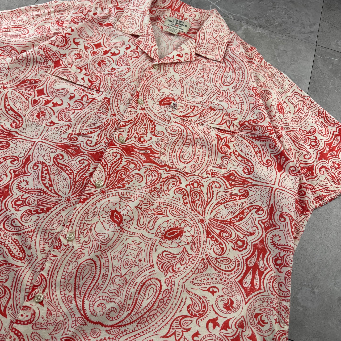 00s Ralph Lauren Polo Jeans Co. Red Paisley Open Collar Shirt